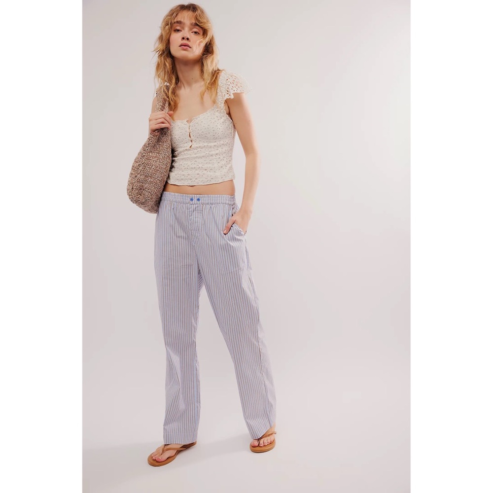 NWT Free People Hosbjerg Ollie Stripe Pant in Blue Brown White